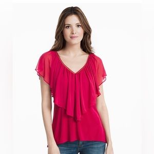 WHBM - Ruffled Flounced Overlayed Rosey Top - Size Medium